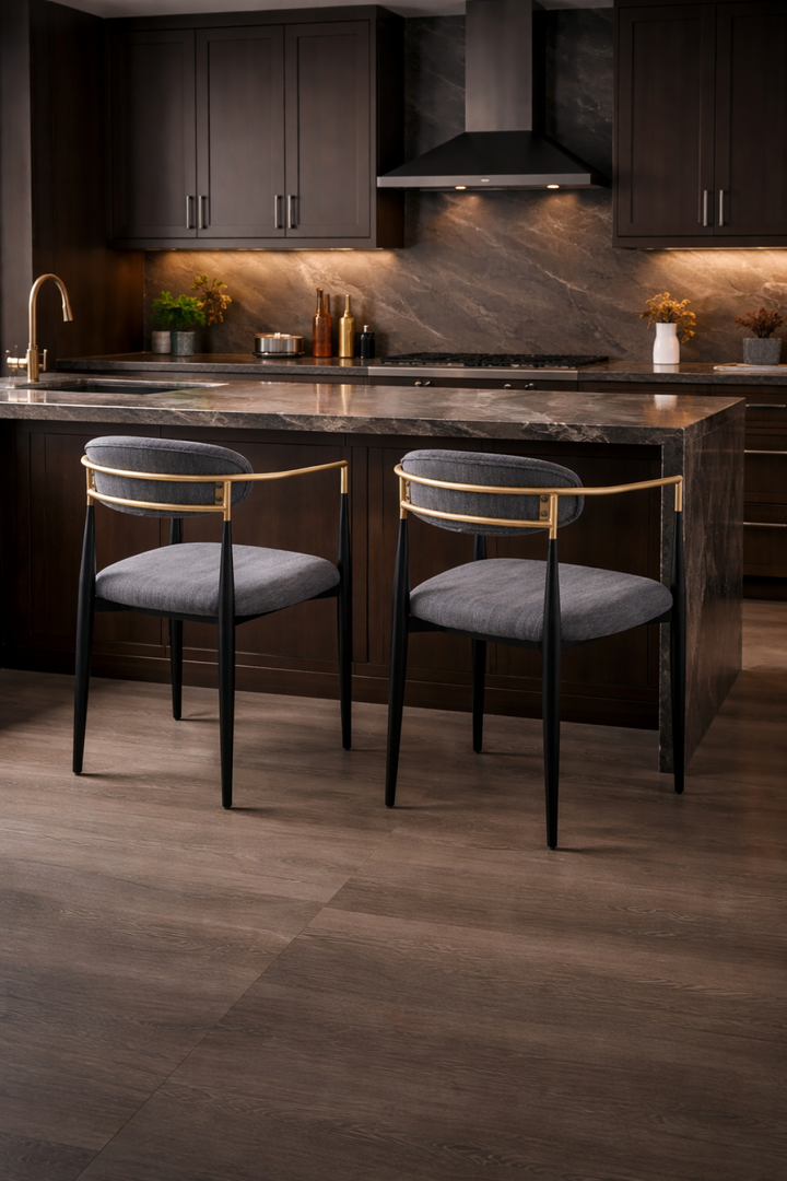 Noble Essence Dining Chair Set of 2 – Modern Upholstered Chairs with Curved Armrest Design and Powder-Coated Metal Frame