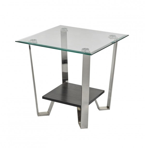 Mavaro Modern Side Table – 24" Square Tempered Glass Top End Table with Metal Frame, Lower Storage Shelf and Minimalist Contemporary Accent Table for Living Room & Bedroom