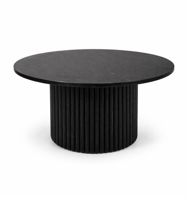 Milan Luxe Marble Coffee Table with Fluted Mango Wood Base, Round Tapered Stone Top & Modern Luxury Design for Elegant Living Spaces