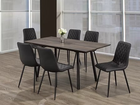 Arlina 7-Piece Dinette Set – Wooden Extension Table with Black Metal Legs & Black PU Chairs