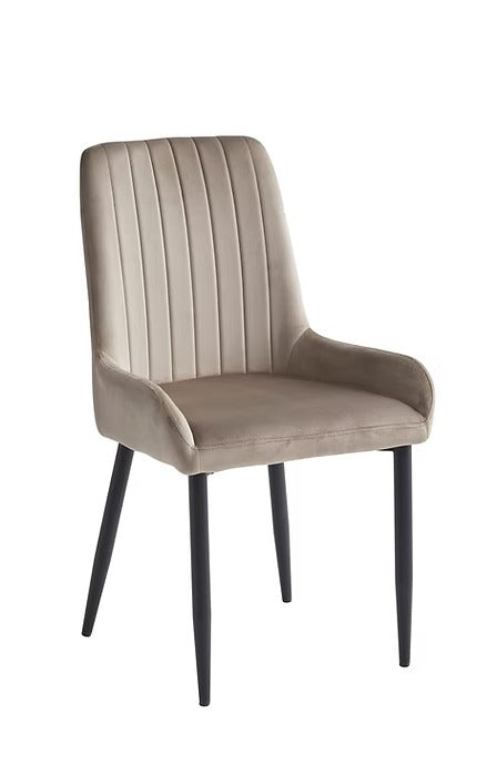 Valmere 2-Piece Modern Dining Chair Set in Beige Velvet with Vertical Stitching, Black Steel Legs & Contemporary Finish