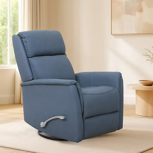 Zyrello Recliner Chair in Soft Sapphire Leather Match with Side-Mounted Steel Pull Handle &amp; Glider Rocking Mechanism