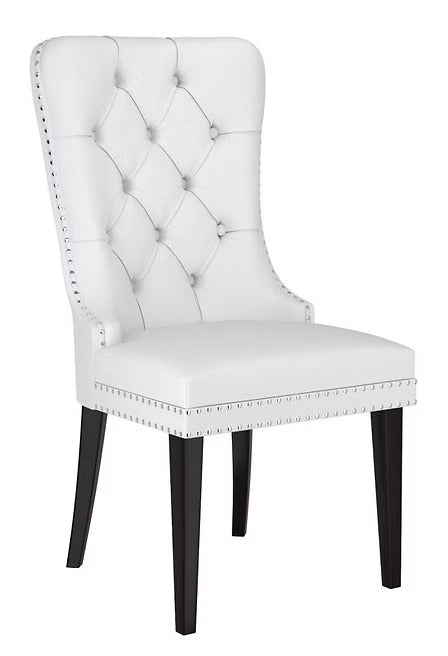 Orvello 2-Piece Dining Chairs – White PU Upholstered Chairs with Elegant Nail Head Details for Modern Luxury Dining & Interiors