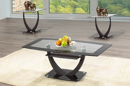 Dovaire 3 Piece Coffee Table Set – Tempered Glass Coffee Table and End Tables with Black Trim and Metal Base