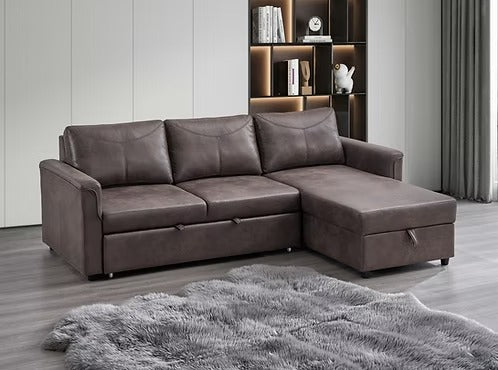 Velnexo Sofa Bed Sectional – Right Hand Facing Chaise Convertible Sleeper with Lift Up Storage, Cup Holders, Charging Station
