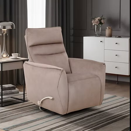 Valmire Recliner Chair with Side-Mounted Steel Pull Handle, Glider Rocking Mechanism & Soft Warm Light Taupe Fabric