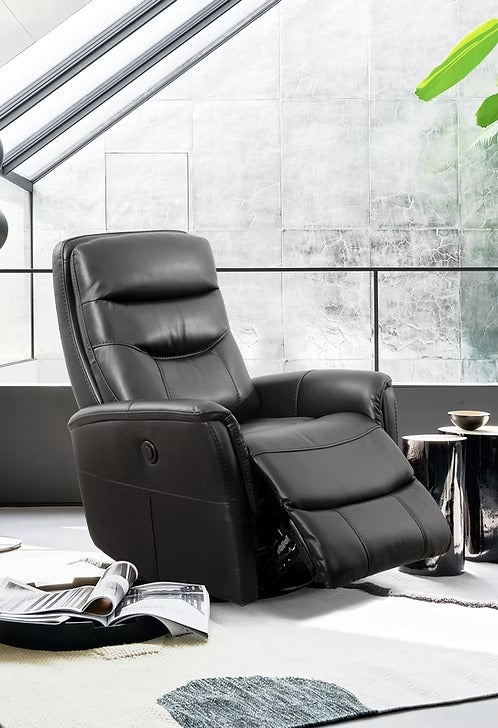 Nivello Power Recliner Chair with Swivel & Glider Function, Zero Wallhugger Design, Soft Black PU Upholstery & High-Density Foam Comfort