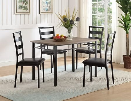 Alviano 5-Piece Dinette Set – Wood Table Top with Black Steel Legs & PU Chairs