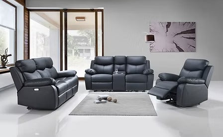 Noctivara 3-Piece Power Recliner Set with Black Genuine Leather/Match, USB Ports, Console Storage &amp; Cup Holders