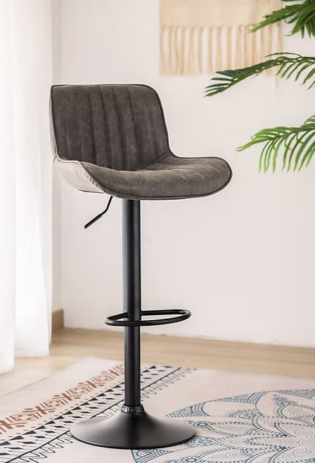 Jasviro 2-Piece Bar Stool Set – Modern Grey PU Swivel Stools with Vertical Stitching, Adjustable Height Gas Lift &amp; Black Metal Frame for Kitchen Island &amp; Counter Seating