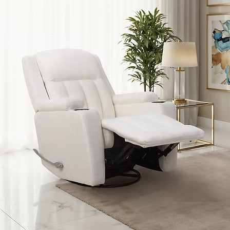 Rivento Recliner Chair with Side-Mounted Steel Pull Handle, Glider Rocking Mechanism &amp; Soft Ivory Fabric