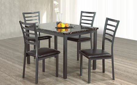 Aurevra 5-Piece Dinette Set – Marble Top Table with PU Leather Chairs