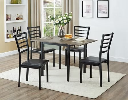 Vantrell 5-Piece Dinette Set – Distressed Wooden Drop Leaf Table with Upholstered Chairs