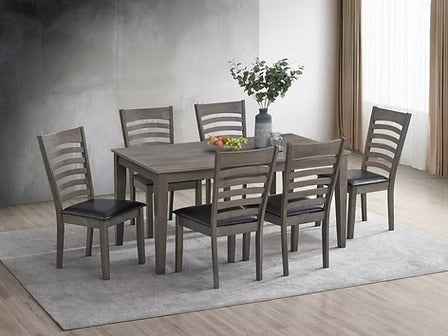 Zenvira 7-Piece Dining Set – Antique Grey Modern Finish Rectangular Table with Ladder Back Chairs