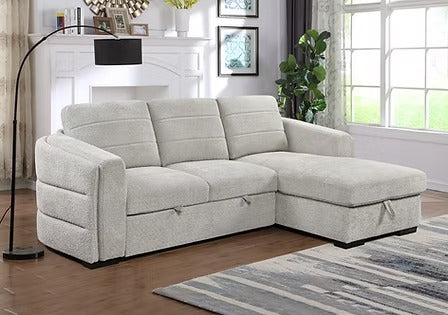 Virexa Sofa Bed Sectional – Right Hand Facing Chaise with Lift Up Storage, Rounded Back, Boucle Fabric Sleeper Sofa