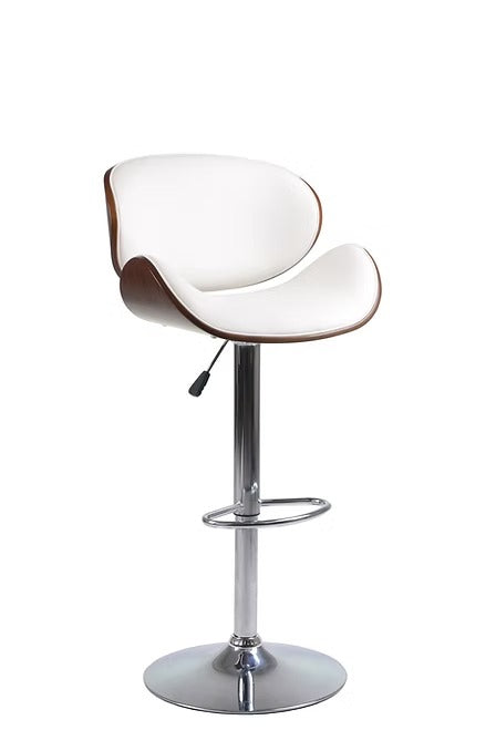 Fiorenzo 2-Piece Bar Stool Set – Modern White PU Swivel Stools with Bentwood Back, Curved Ergonomic Design, Adjustable Height & Chrome Frame