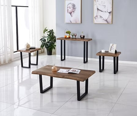 Nexvirox 3 Piece Coffee Table Set – Modern Faux Live Edge Wood Tables with Black Metal U-Shape Legs