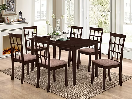 Lorvessa 7-Piece Dinette Set – Espresso Table with Fabric Cushion Chairs