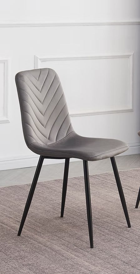 Jovaire 6-Piece Modern Soft Grey Velvet Dining Chair Set with Black Steel Legs