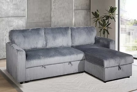 Lumivara Luxe Sofa Bed Sectional with Reversible Chaise, Lift-Up Storage & Soft-Touch Grey Fur Corduroy