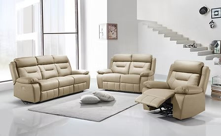 Virellon 3-Piece Power Recliner Set with Beige Genuine Leather/Match, USB Ports &amp; Dual Power Recliners