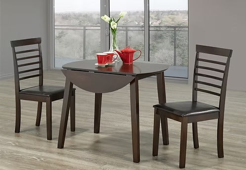 Elarix 3-Piece Dinette Set – 36" Round Dining Table with 2 Matching Chairs (Espresso Finish)