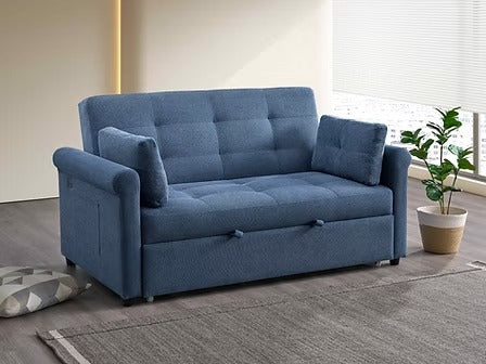 Morquessa Sofa Bed Sectional – Slate Blue Adjustable Backrest Sleeper Sofa with USB & USB-C Charging Station, Side Pocket Storage