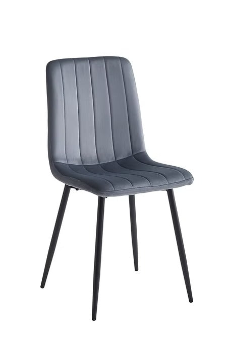 Noirvelle 6-Piece Modern Dining Chair Set in Dark Grey Velvet with Black Steel Legs, Contemporary Minimalist Design