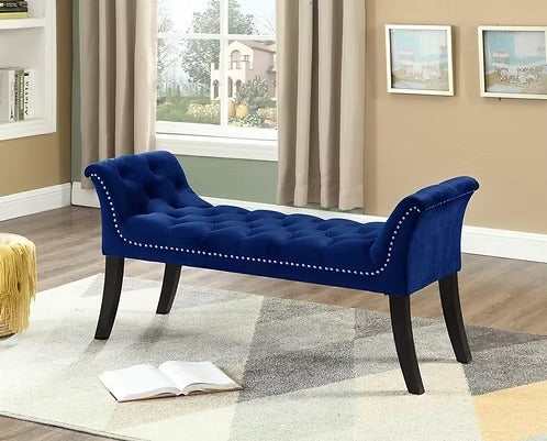 Trivello Velvet Accent Storage Bench – Luxury Navy Blue Deep Tufted Bench with Nail Head Trim for Bedroom, Living Room and Entryway Seating