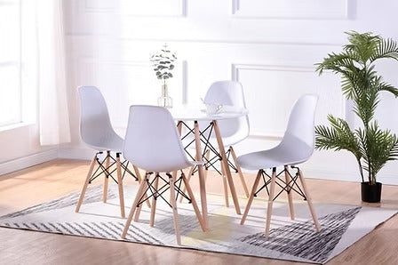 Bravion 5-Piece Dinette Set – Round Eiffel Table with White Molded Chairs
