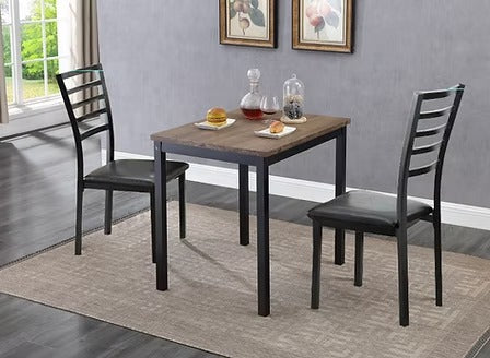 Vantrell 3-Piece Dinette Set – Distressed Wood Table with Upholstered Chairs