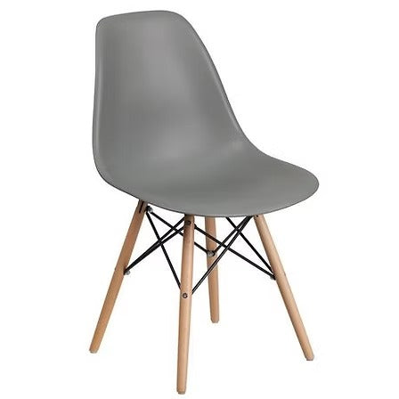 Marzello 4-Piece Eiffel Dining Chair Set in Grey with Modern Molded Seat, Wooden Legs and Contemporary Eiffel Design
