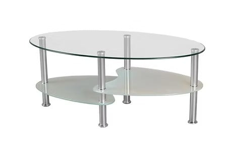 Cynvex Coffee Table – Modern Clear Tempered Glass Coffee Table with Frosted Bottom Glass and Chrome Legs