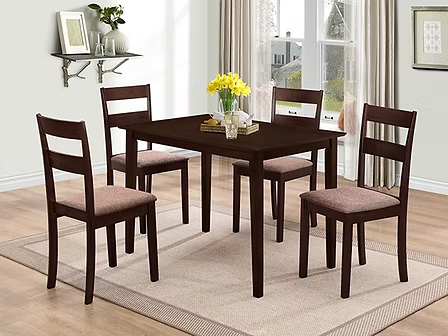 Elvaro 5-Piece Dinette Set – Espresso Table with Black Cushion Chairs (Copy)