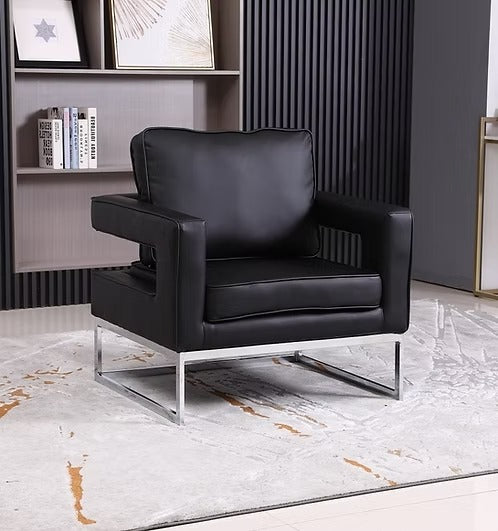 Mavirex Accent Chair – Black PU Upholstered Chair with Stainless Steel Chrome Finish