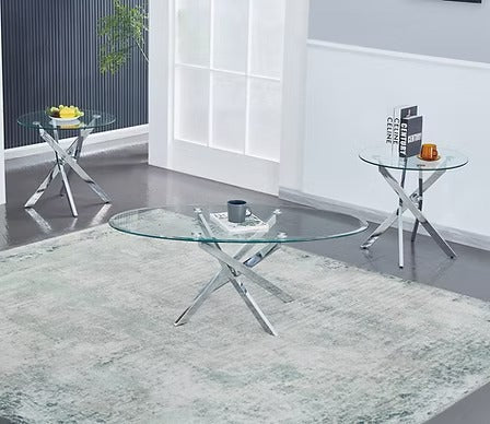 Kelvirox 3 Piece Coffee Table Set – Modern Contemporary Clear Tempered Glass Coffee Table with Chrome Base and Elegant Minimalist Design for Living Room Interiors