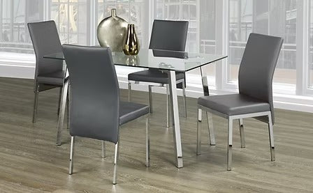 Zenvello 5-Piece Dinette Set – Tempered Clear Glass Table with Chrome Legs & Grey Cushion Chairs