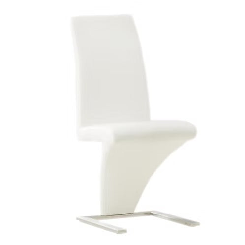 Gaverno 2-Piece Contemporary Z-Shape White Faux Leather Dining Chair Set with Chrome Finish