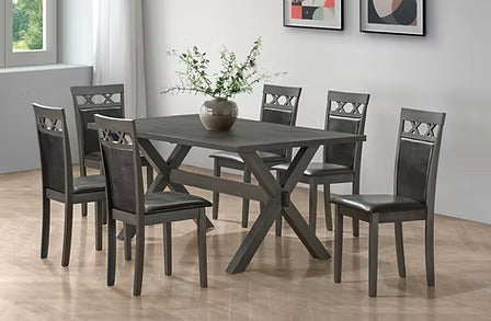 Virello 7-Piece Dining Set – Antique Grey Contemporary Rectangular Table with PU Chairs