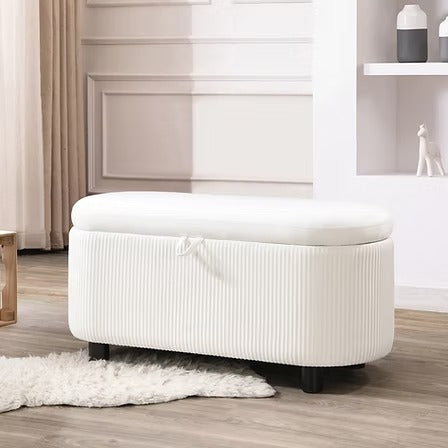 Solvairo Storage Bench – Modern Oval Lift Top Bench with Vertical Channel Tufting