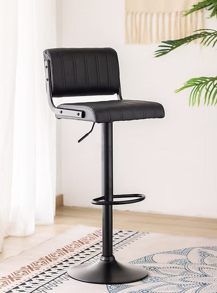 Iverion 2-Piece Bar Stool Set – Modern Black PU Swivel Stools with Vertical Stitching, Adjustable Height Gas Lift &amp; Black Metal Frame for Kitchen Island &amp; Counter Seating