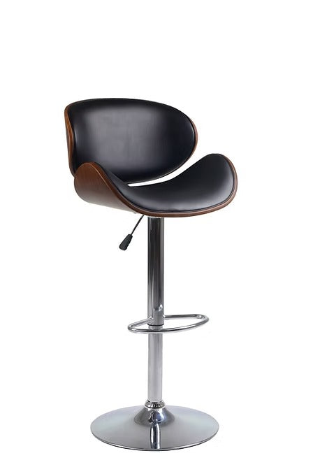 Fiorenzo Bar Stool – Modern Black PU Swivel Stool with Bentwood Back, Adjustable Height &amp; Chrome Frame