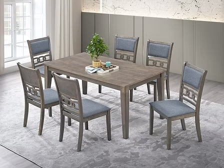 Marenzo 7-Piece Dining Set – Antique Grey Modern Finish Rectangular Table with Fabric Chairs
