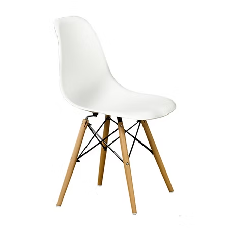 Marzello 4-Piece Eiffel Dining Chair Set in White with Modern Molded Seat, Wooden Legs and Contemporary Eiffel Design