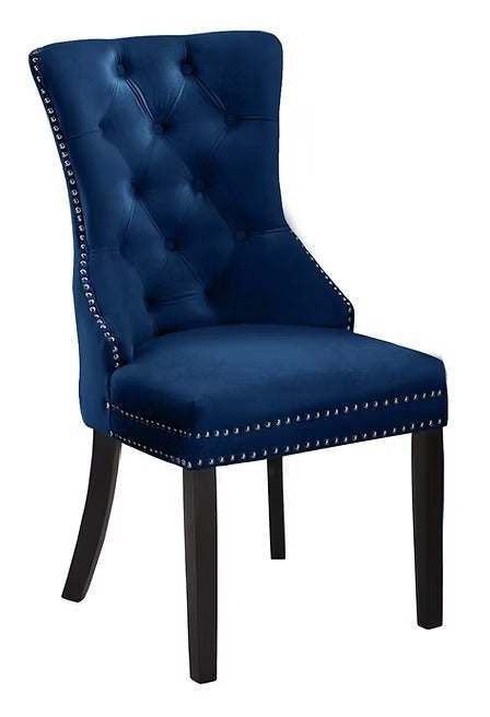 Marvexo 2-Piece Dining Chairs – Navy Blue Velvet Upholstered Chairs with Elegant Nail Head Details for Luxury Dining & Modern Interiors