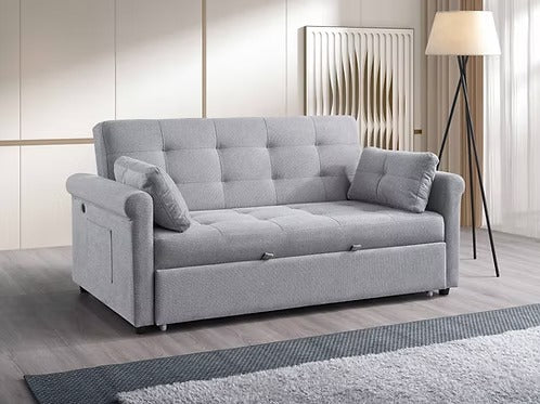 Morquessa Convertible Sofa Bed Sectional – Adjustable Backrest Sleeper Sofa with USB &amp; USB-C Charging Station, Side Storage Pocket and Cloud Grey Fabric Upholstery