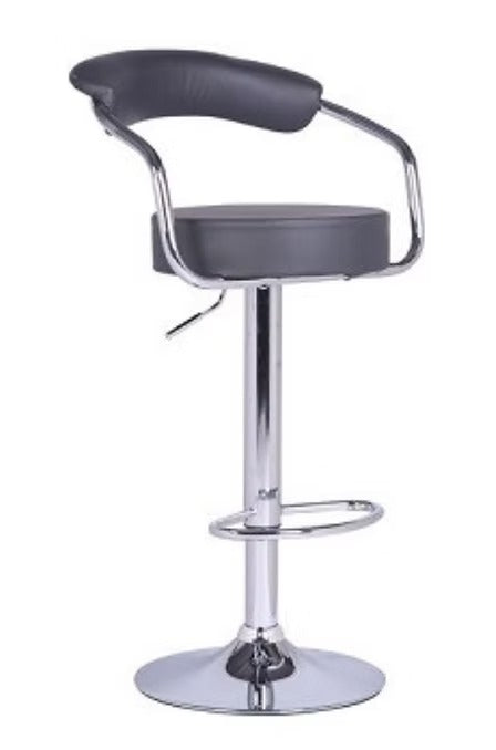 Dalmira 2-Piece Grey PU Swivel Bar Stool Set with Curved Backrest, Adjustable Height & Chrome Frame for Kitchen Island & Counter Seating