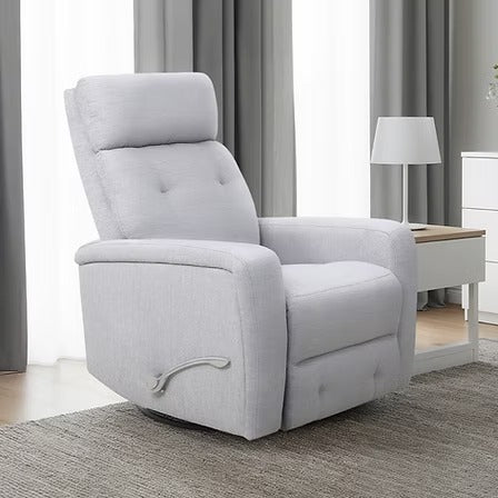 Uveron Recliner Chair with Side-Mounted Steel Pull Handle, Glider Rocking Mechanism & Soft Light Grey Fabric