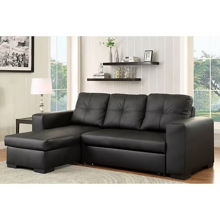 Ivoryn Convertible Sofa Bed Sectional – Reversible Chaise Sleeper Sofa with Lift-Up Storage Compartment and Black PU Upholstery