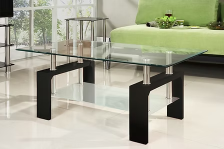 Bravique Coffee Table – Modern Tempered Glass Coffee Table with Espresso and Chrome Legs